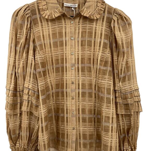 NWT Ulla Johnson Circe Plaid Blouse Chamomile Size 0 Ruffle‎ Puff Sleeve Blouson - Picture 7 of 16
